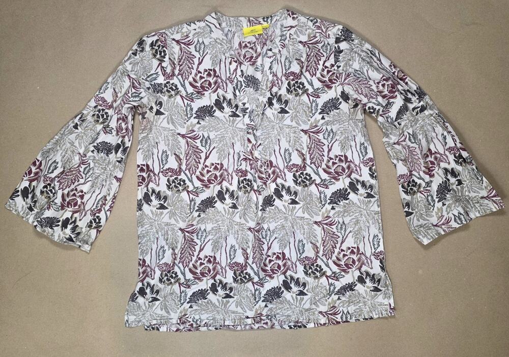Roberta Roller Rabbit printed tunic blouse Anthrostyle Peasant SZ S Bell Sleeve